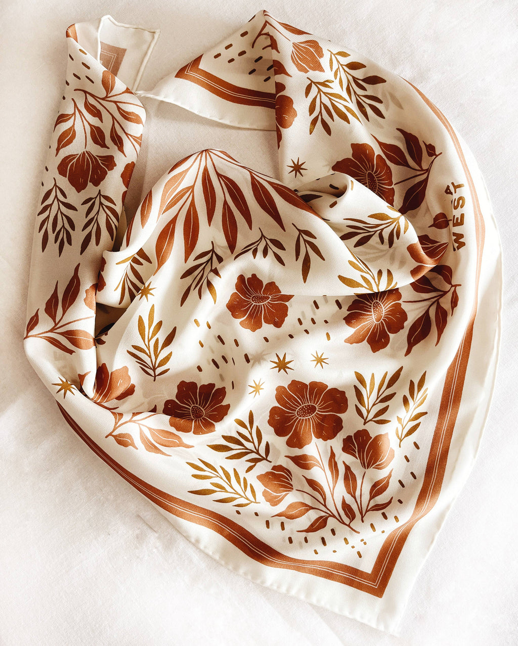 100% Silk Bandana Scarf - Desert Floral Western Earth Tones