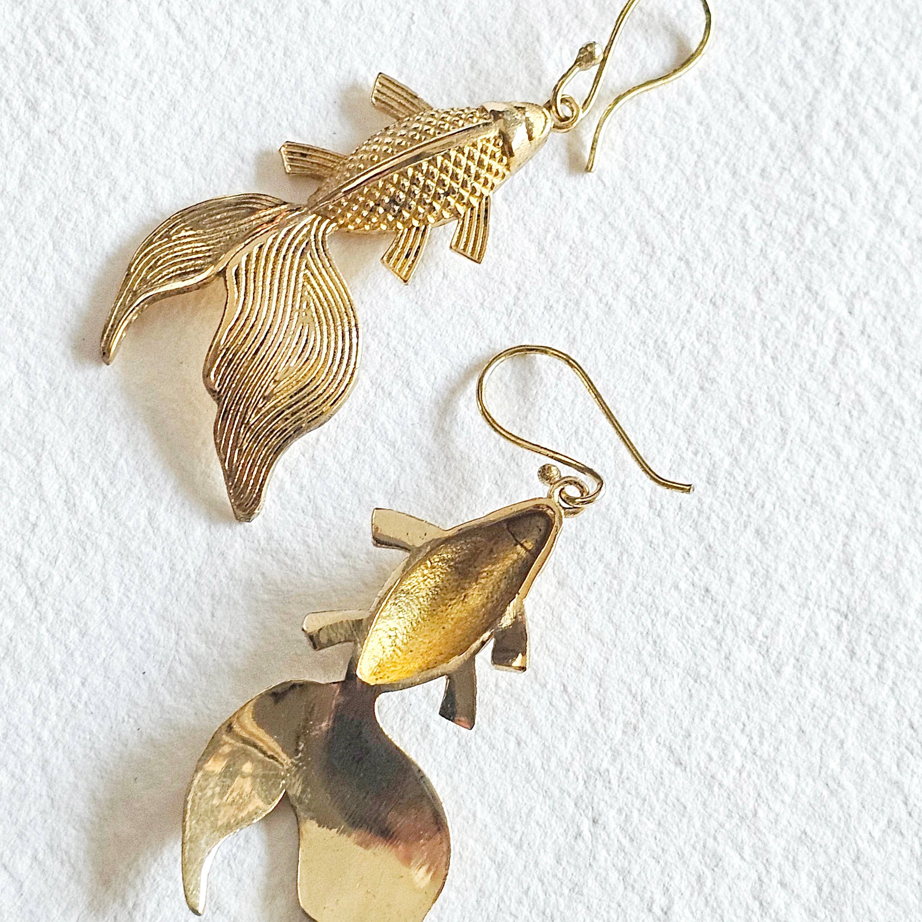 Brass Koi fish design hanging earrings handmade