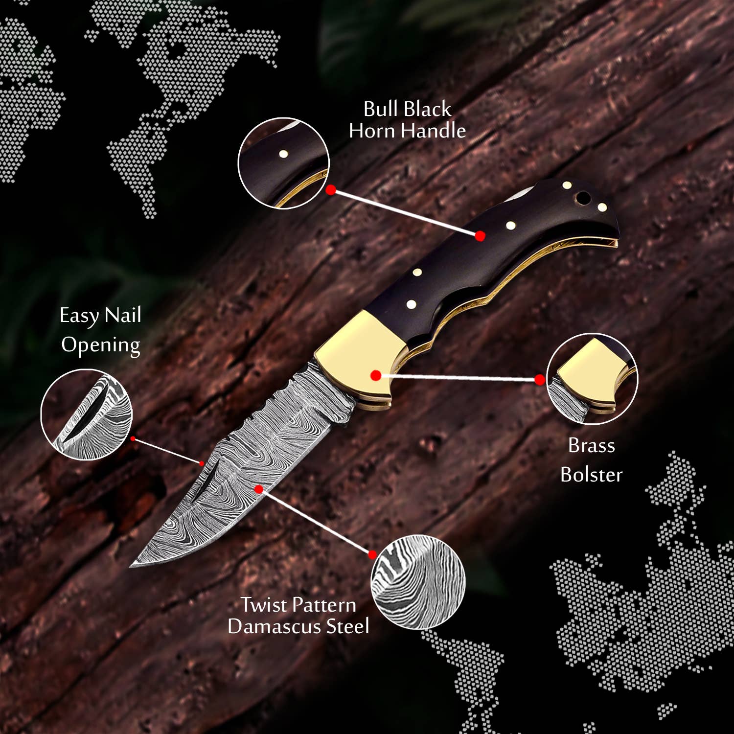 6.5' Handmade damascus folding knife, Pocket Knife