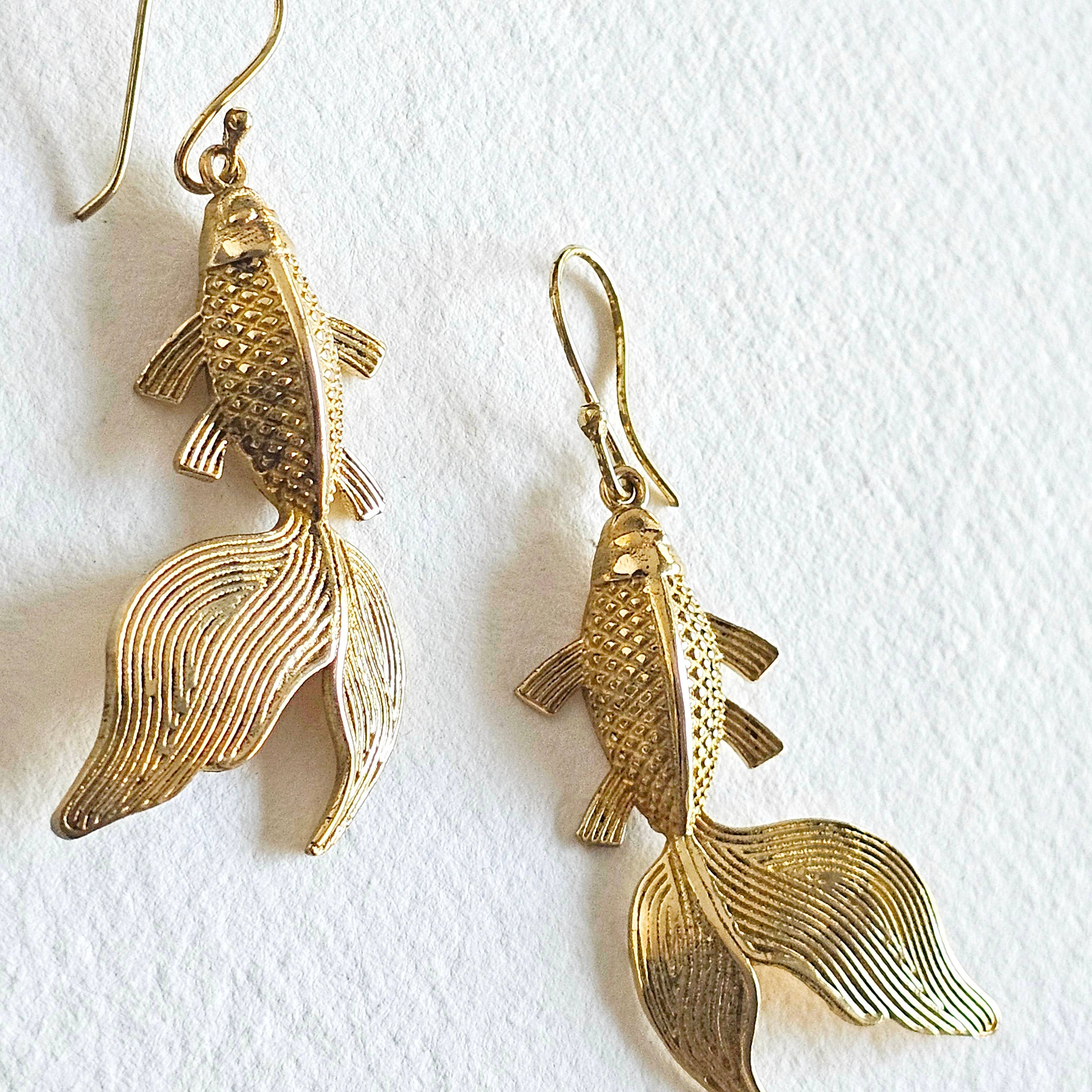 Brass Koi fish design hanging earrings handmade