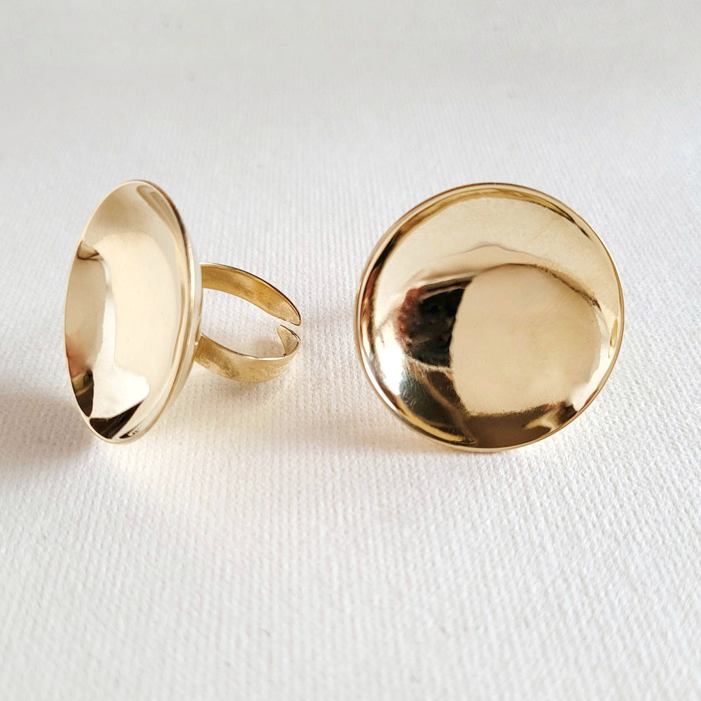 Brass round convex dome handmade ring adjustable