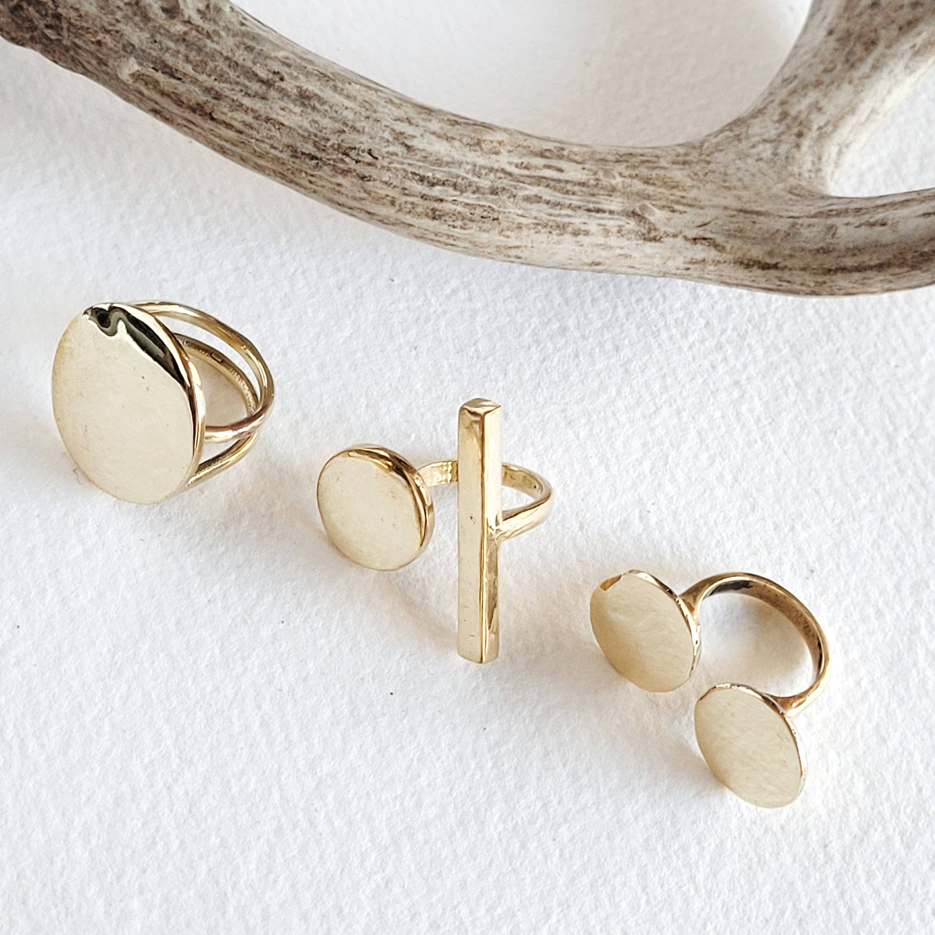 Brass or silver ring disc moon  handmade adjustable