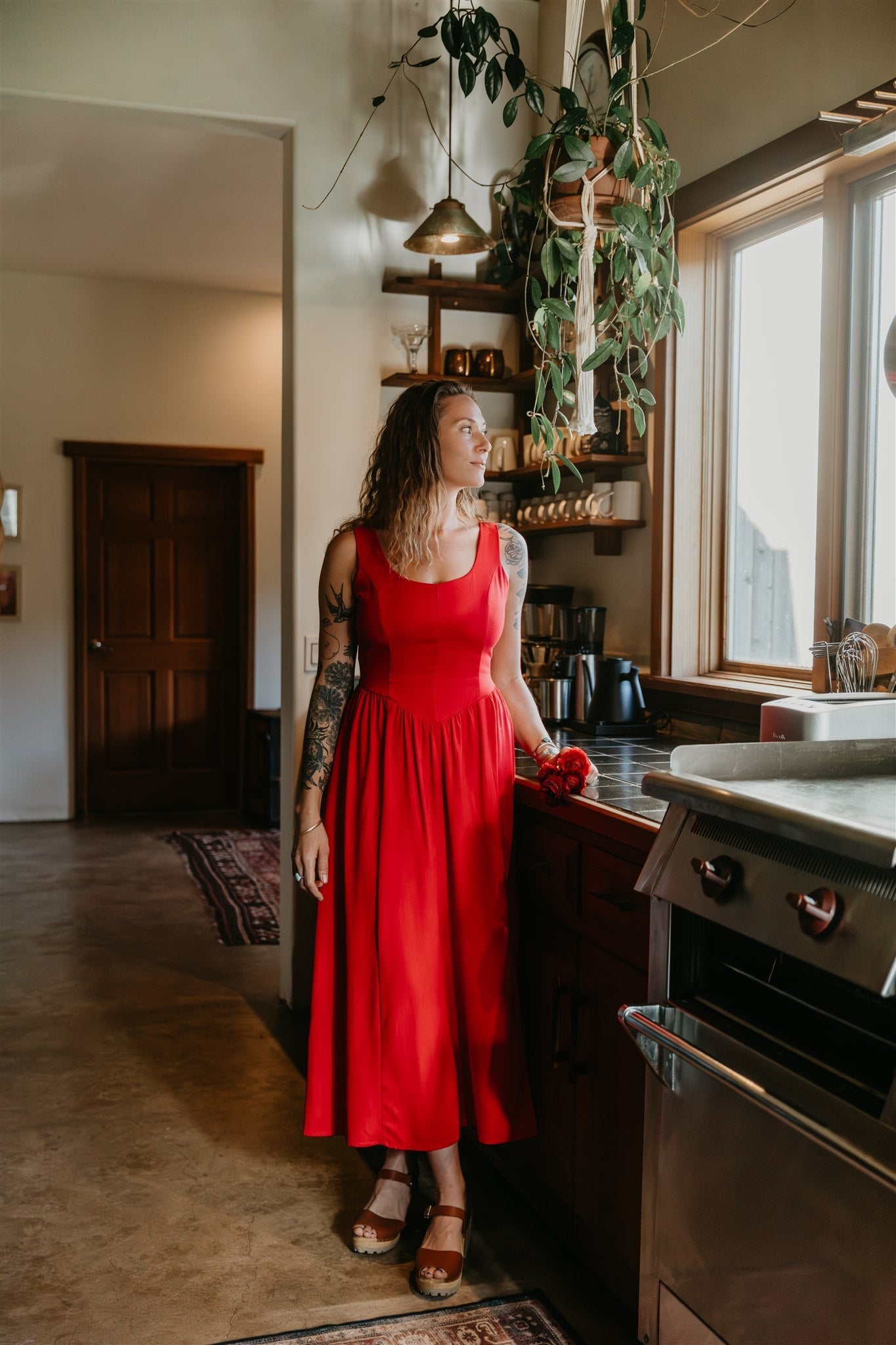 Long Agnes dress in Red Linen (Pre Order)