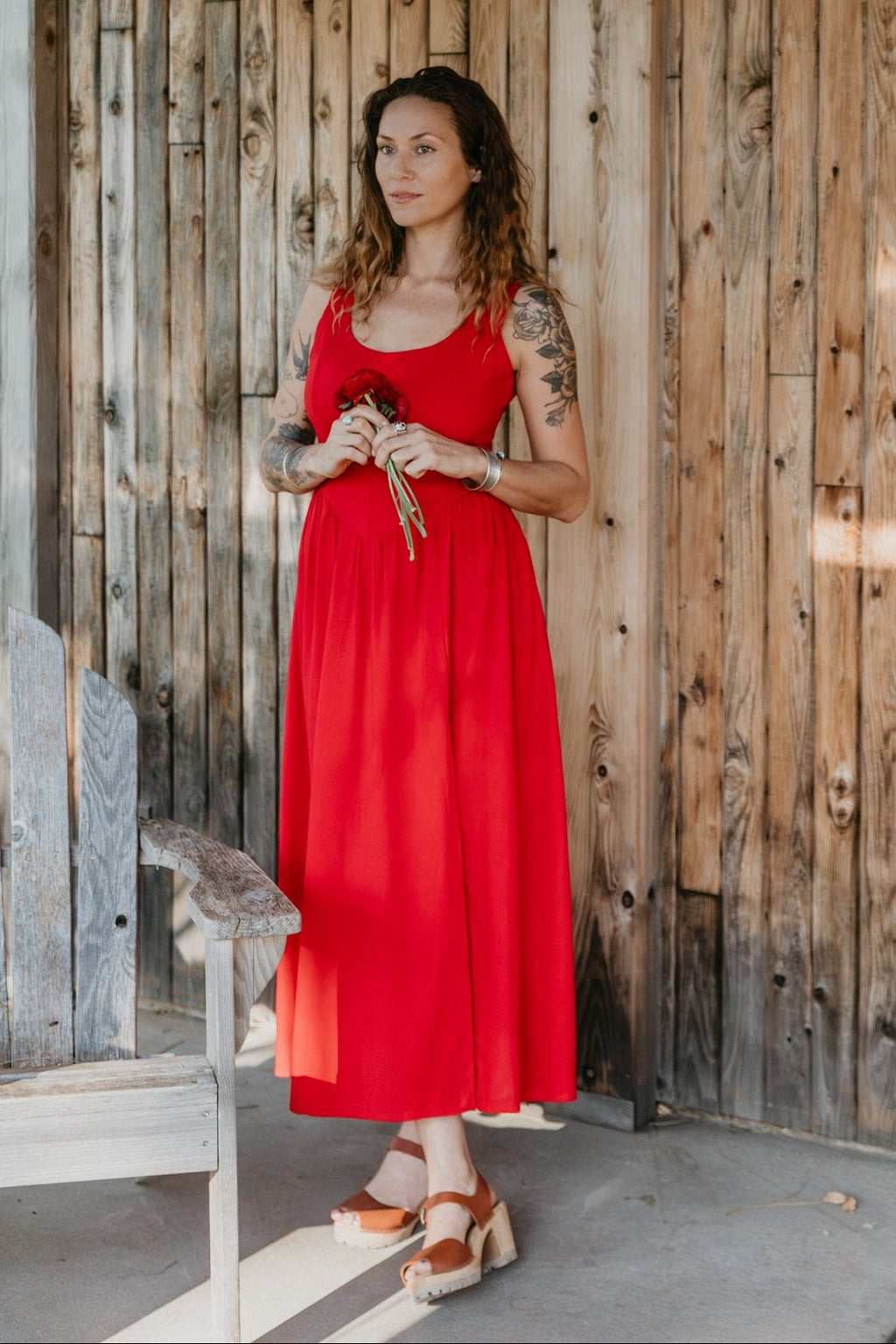 Long Agnes dress in Red Linen (Pre Order)