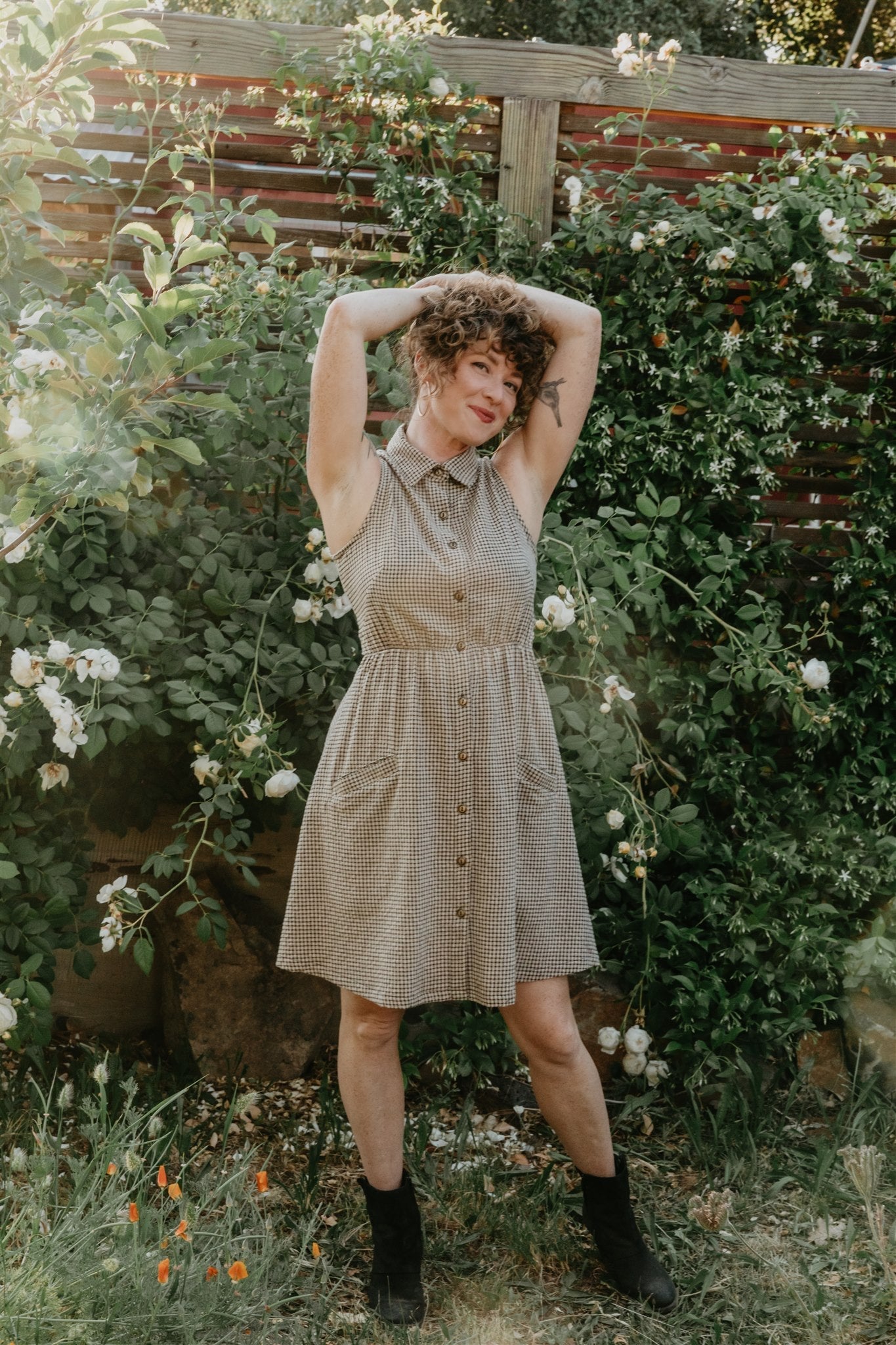 Mona Dress in Black & Oat Cotton Gingham