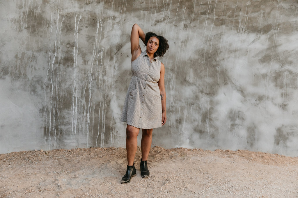 Mona Dress in Black & Oat Cotton Gingham