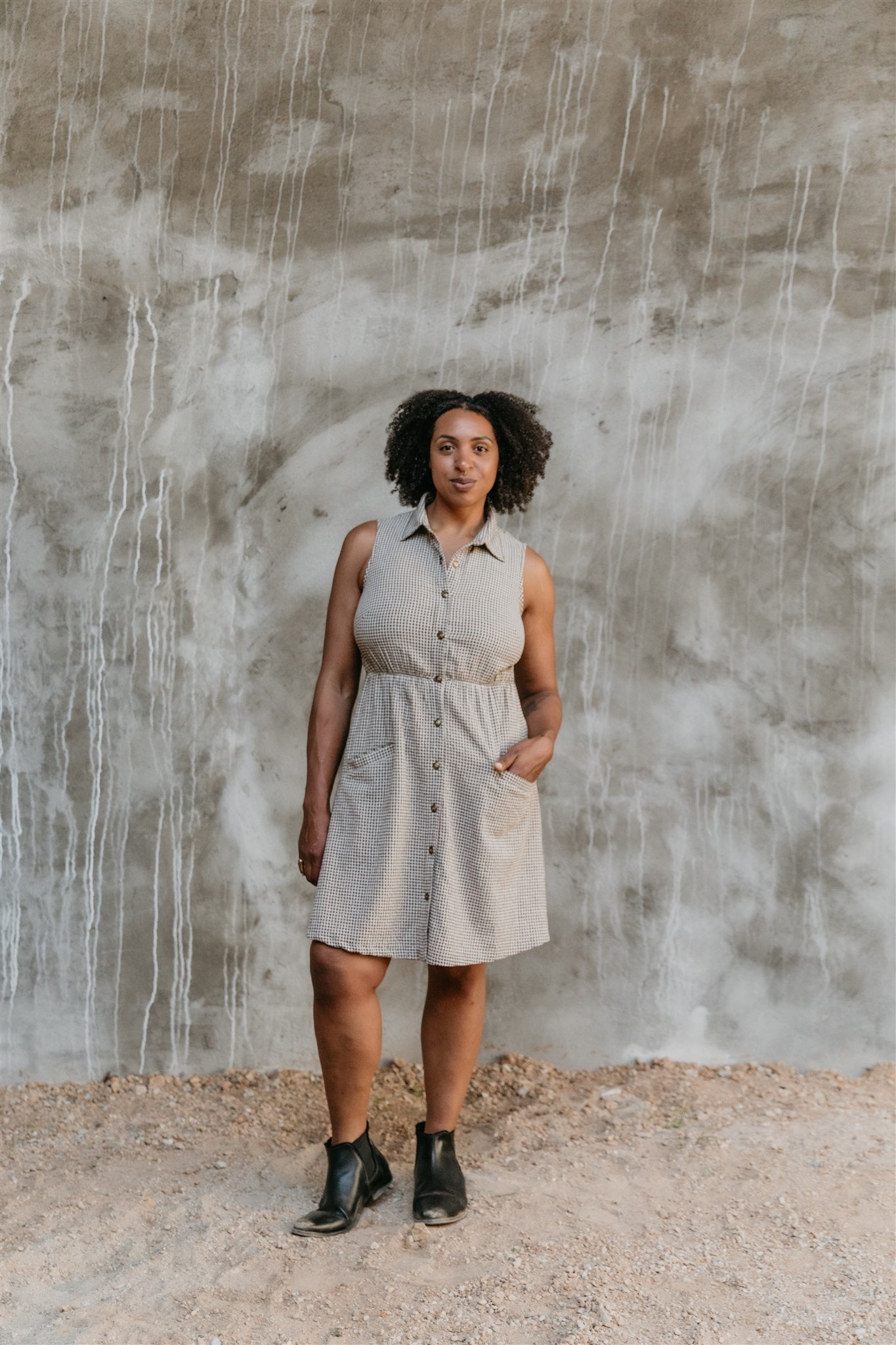 Mona Dress in Black & Oat Cotton Gingham