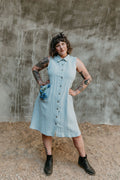 Mona Dress in BB Blue Texture Cotton