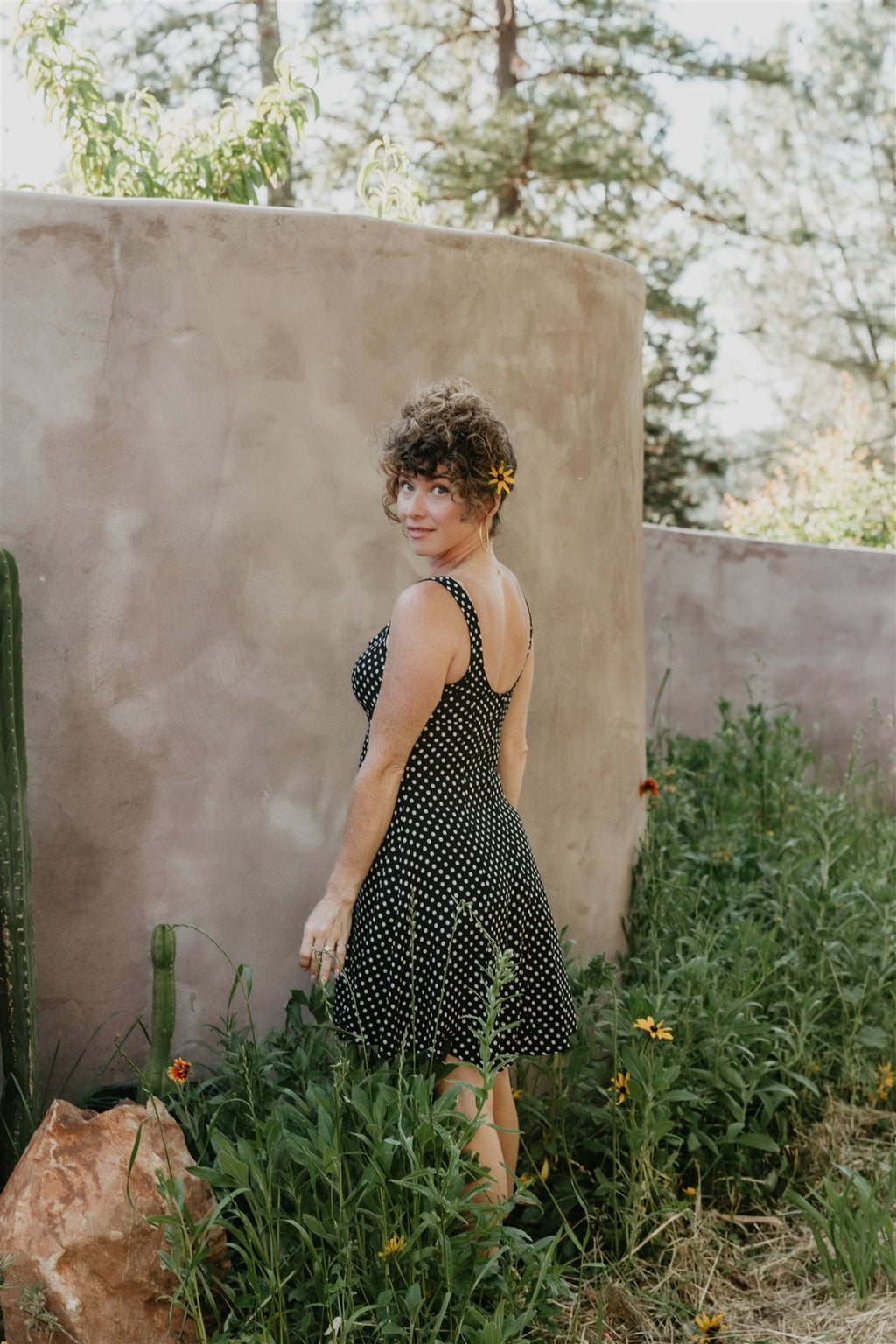 Delana Dress in Black and White Polka Dot
