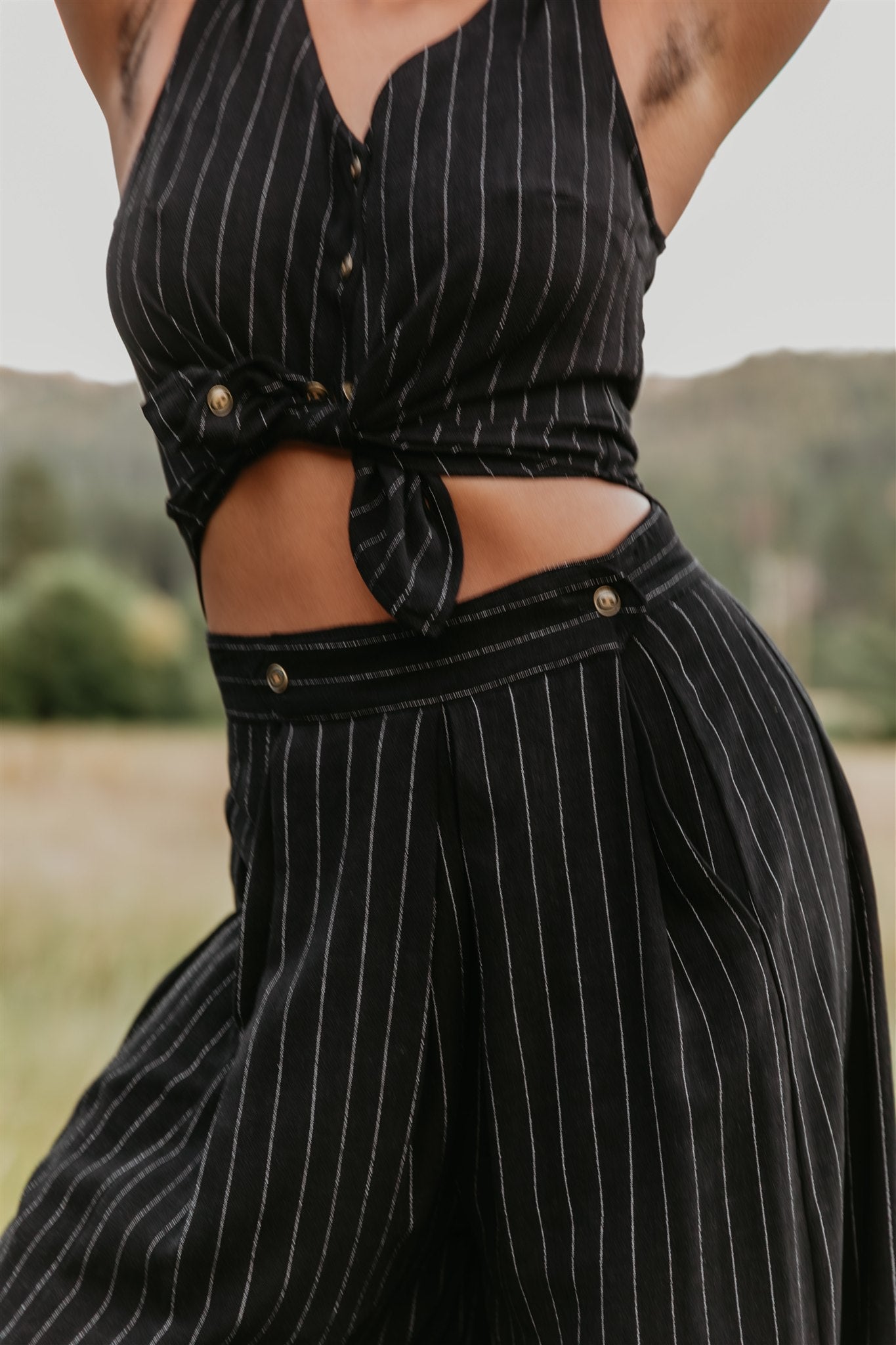 Aviva Top in Black Pinstripe