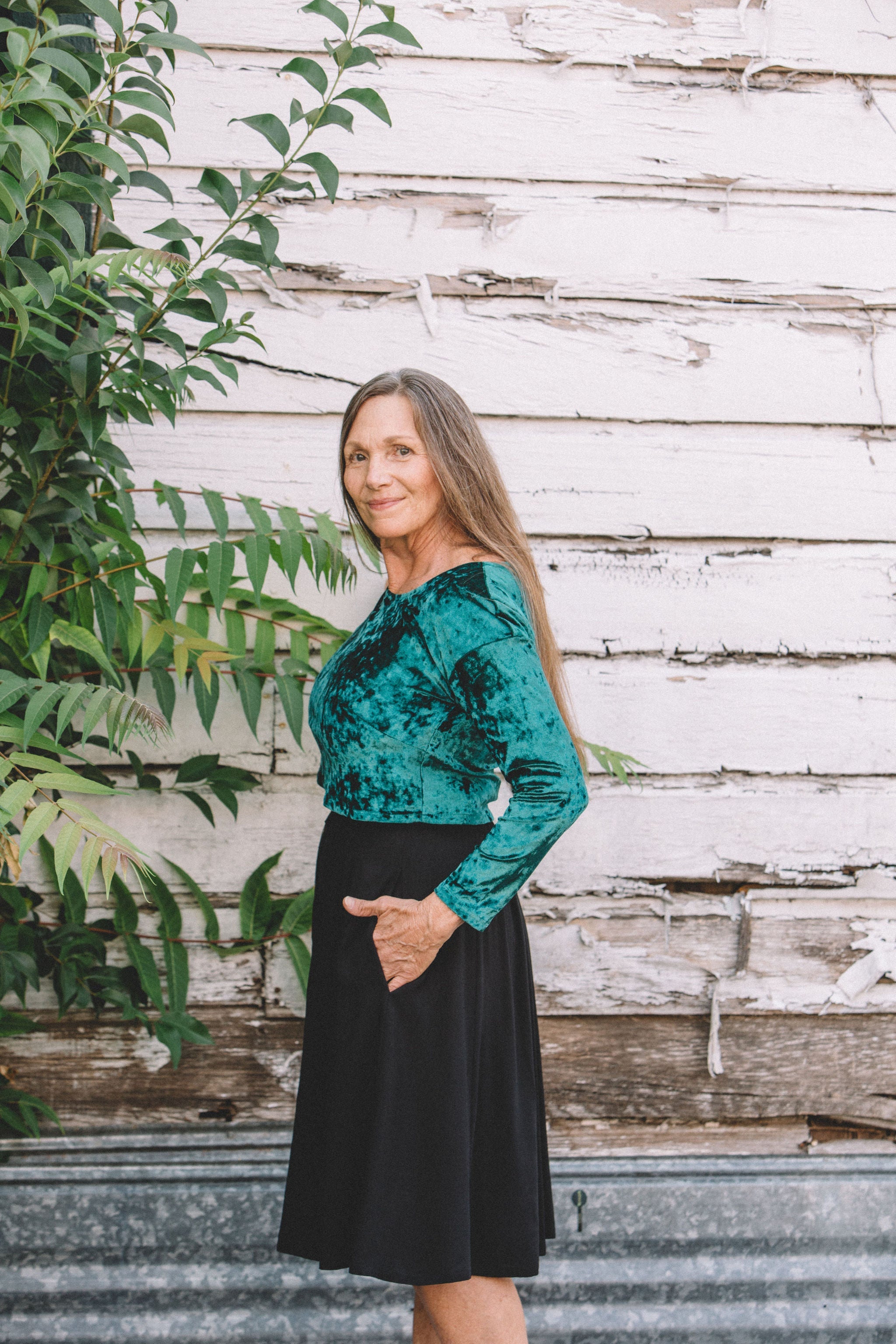 Shelby Crop Top in Spruce Crushed Velvet