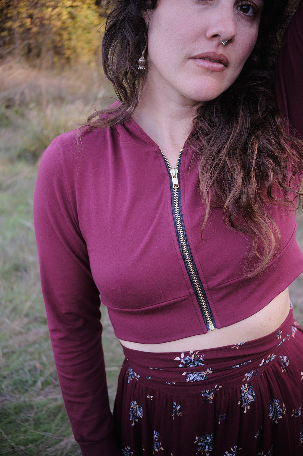 Cropped Hoodie In Merlot