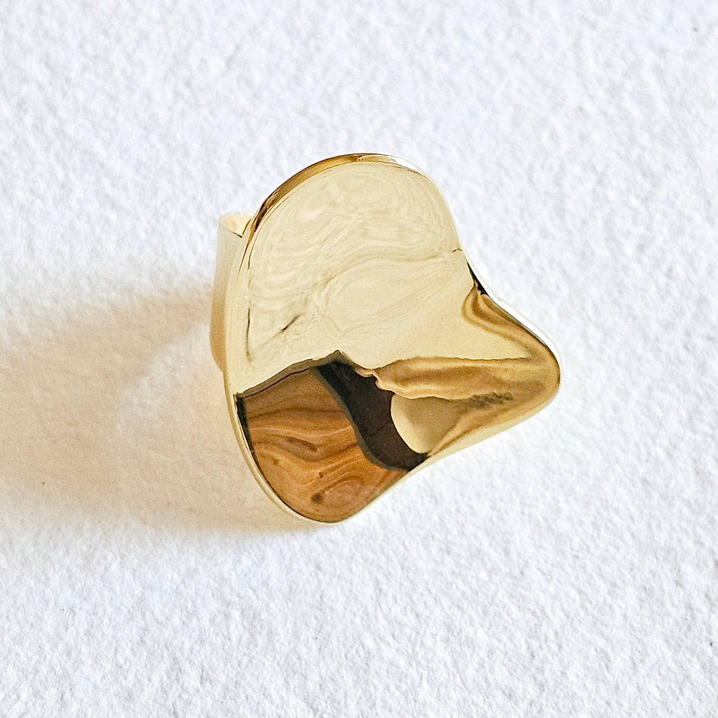 Brass ring pebble convex handmade organic 2 styles