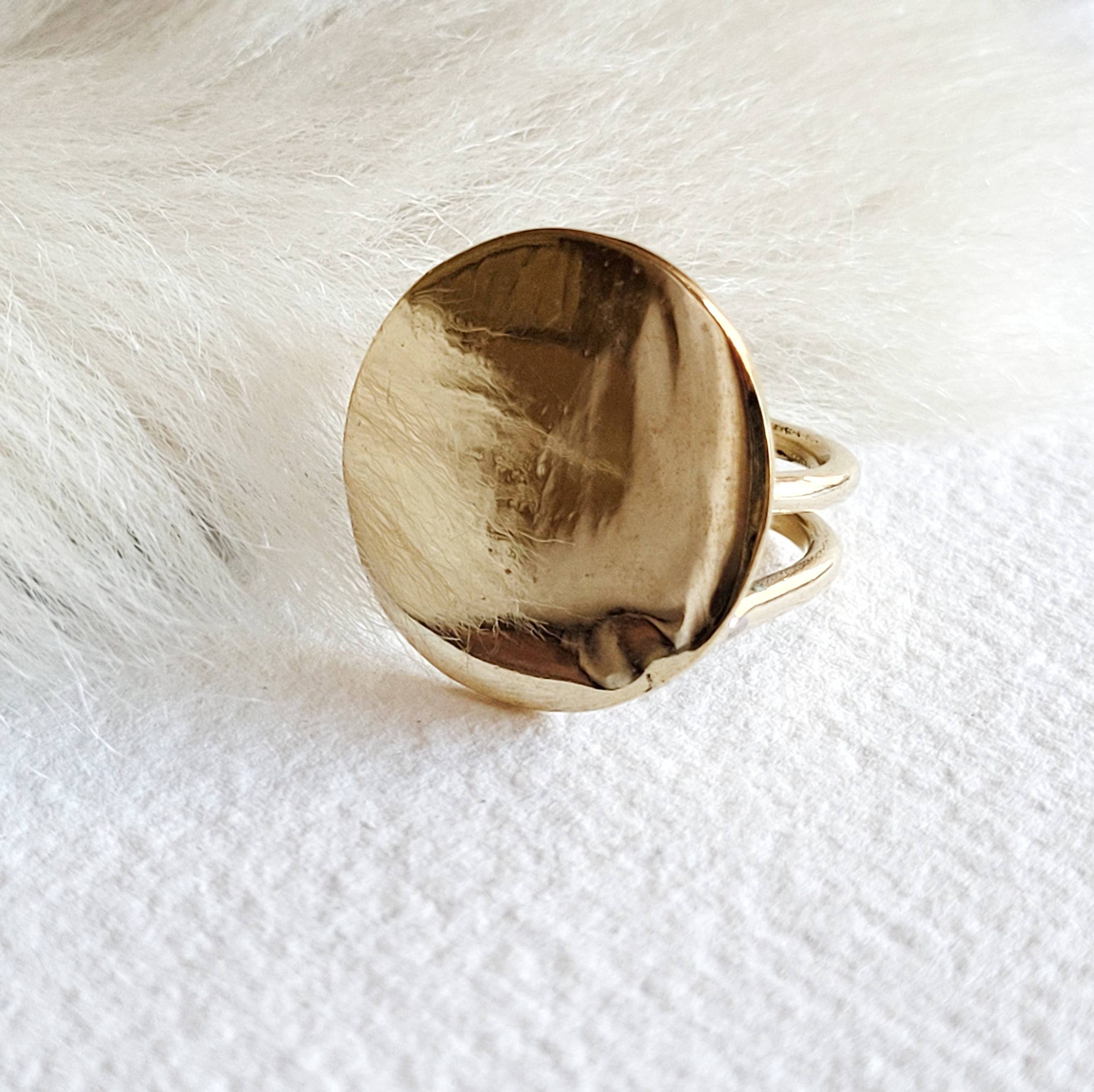 Brass or silver ring disc moon  handmade adjustable