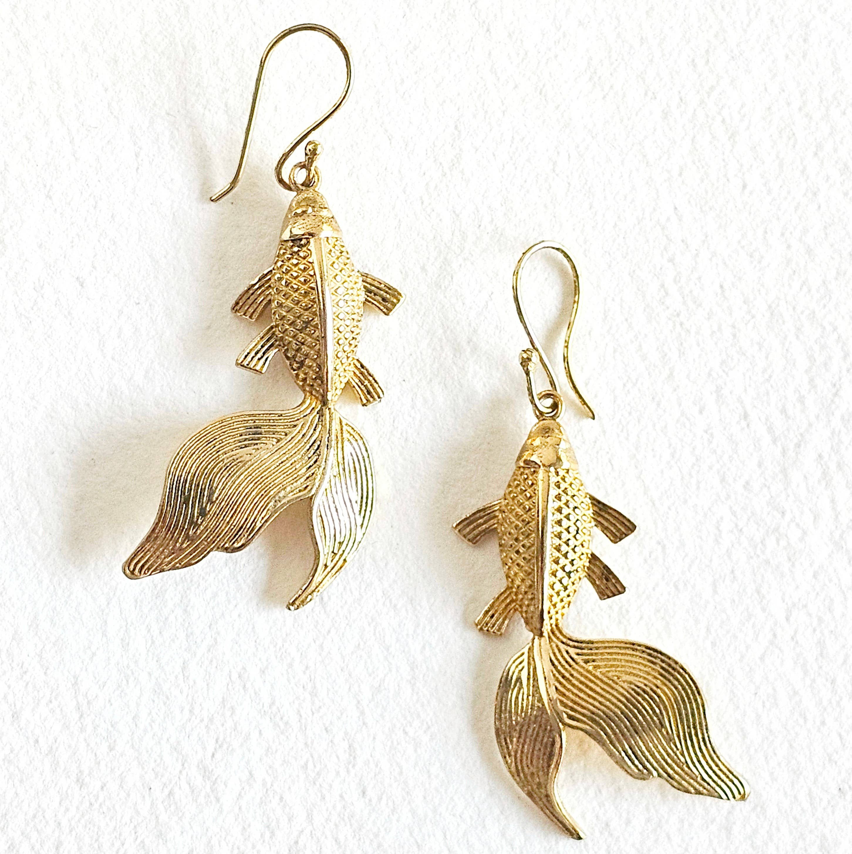 Brass Koi fish design hanging earrings handmade