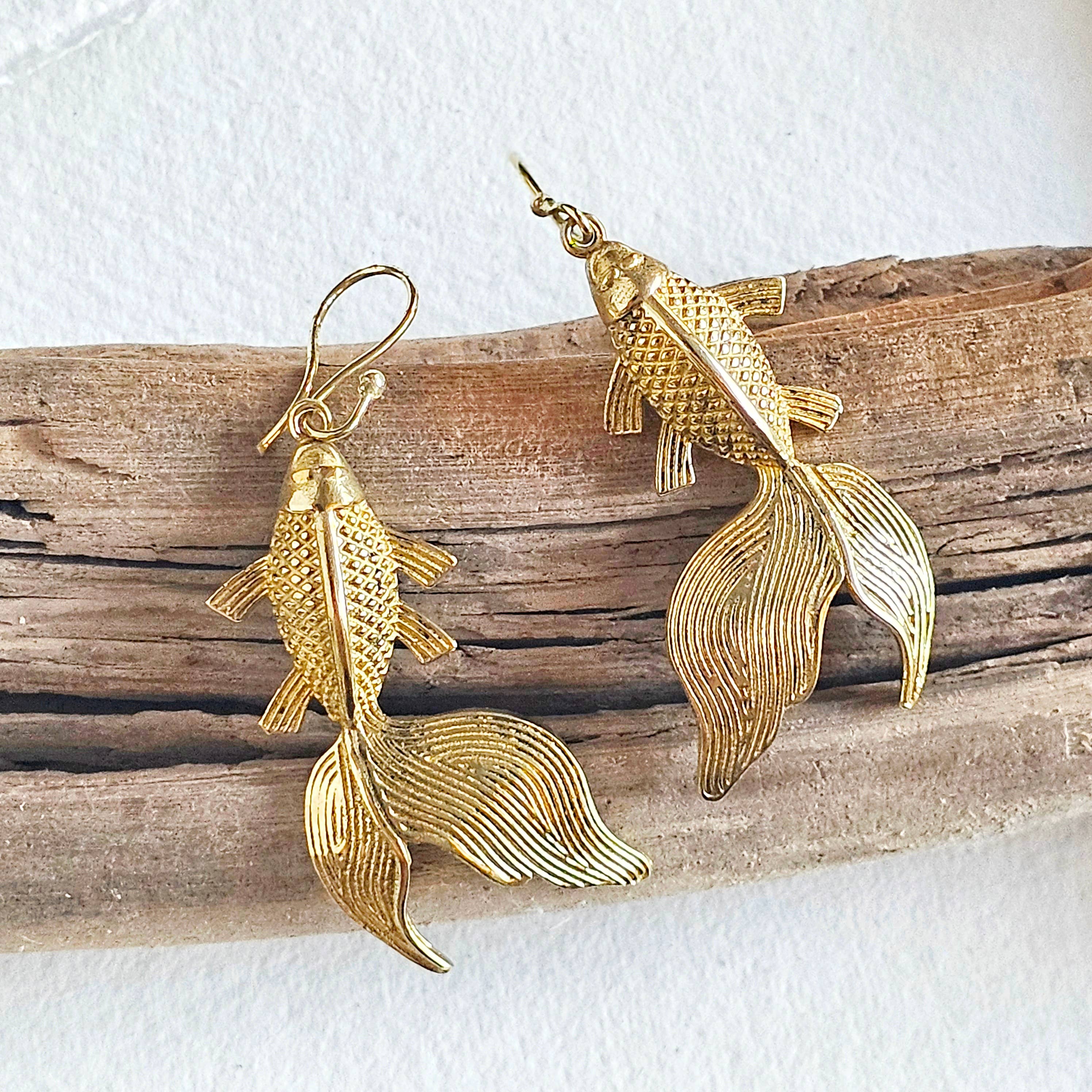 Brass Koi fish design hanging earrings handmade