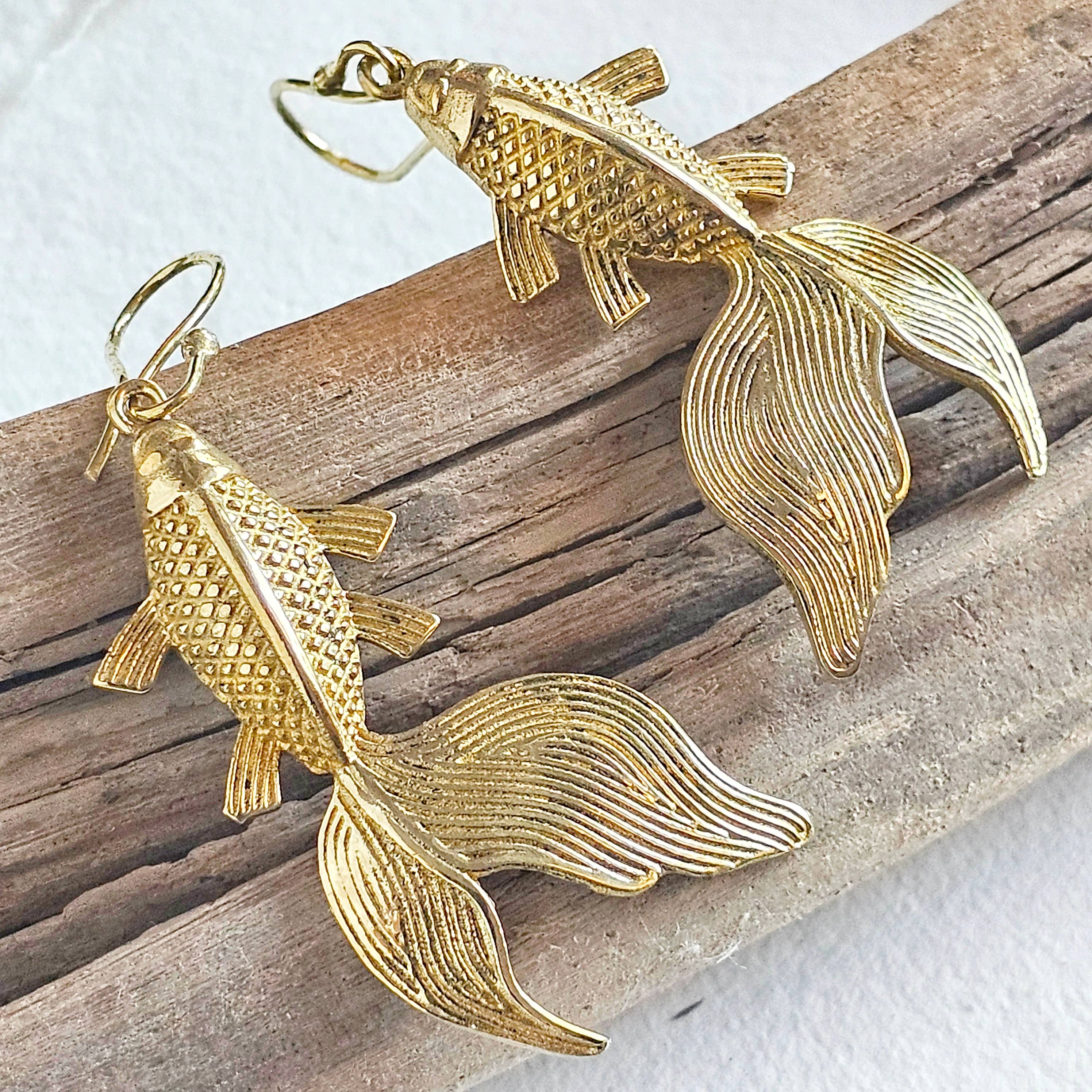 Brass Koi fish design hanging earrings handmade