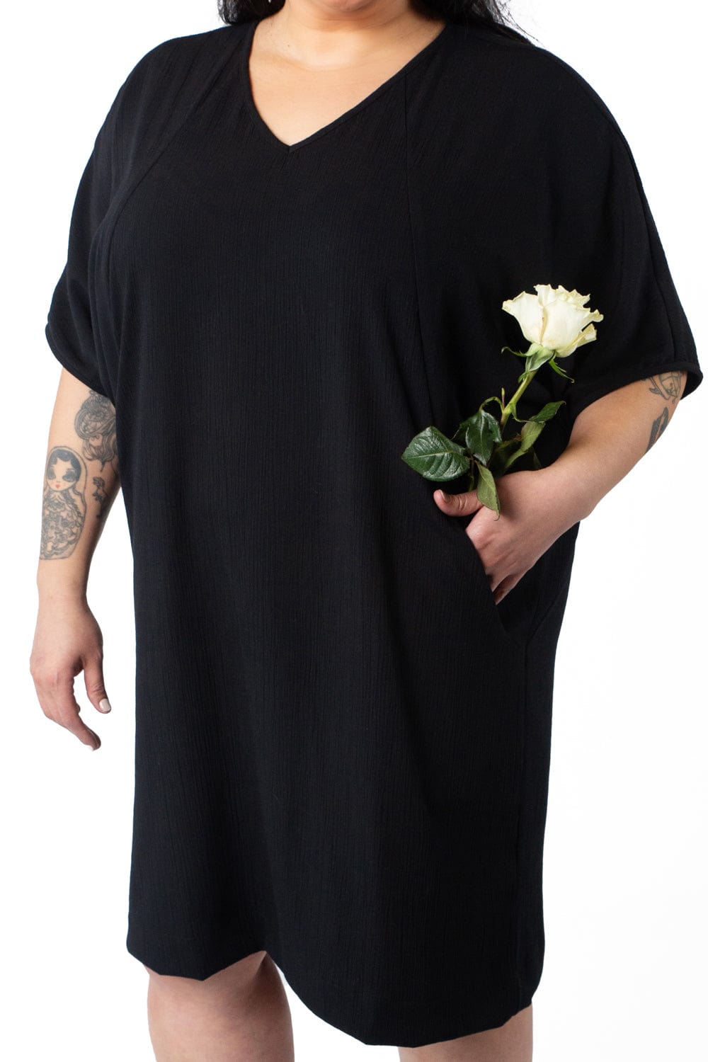 Cocoon Dress in Black Crepe
