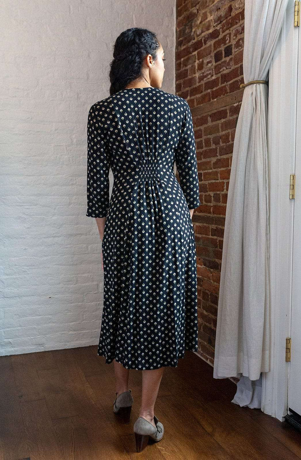Fiona Dress in Black Floral Crepe
