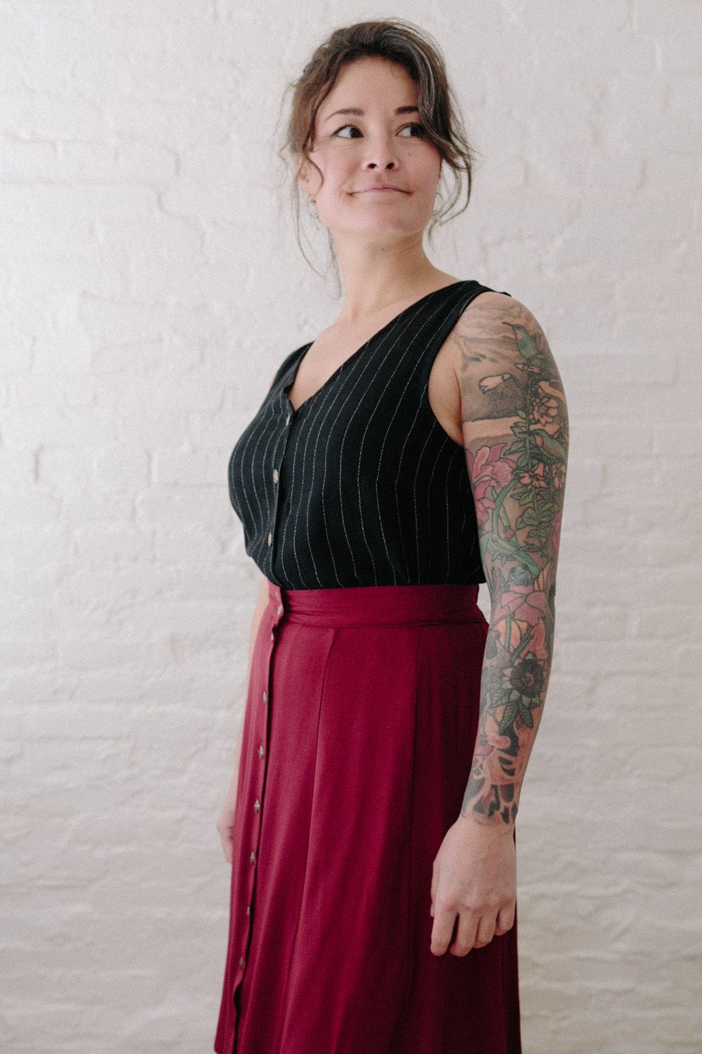 Aviva Top in Black Pinstripe