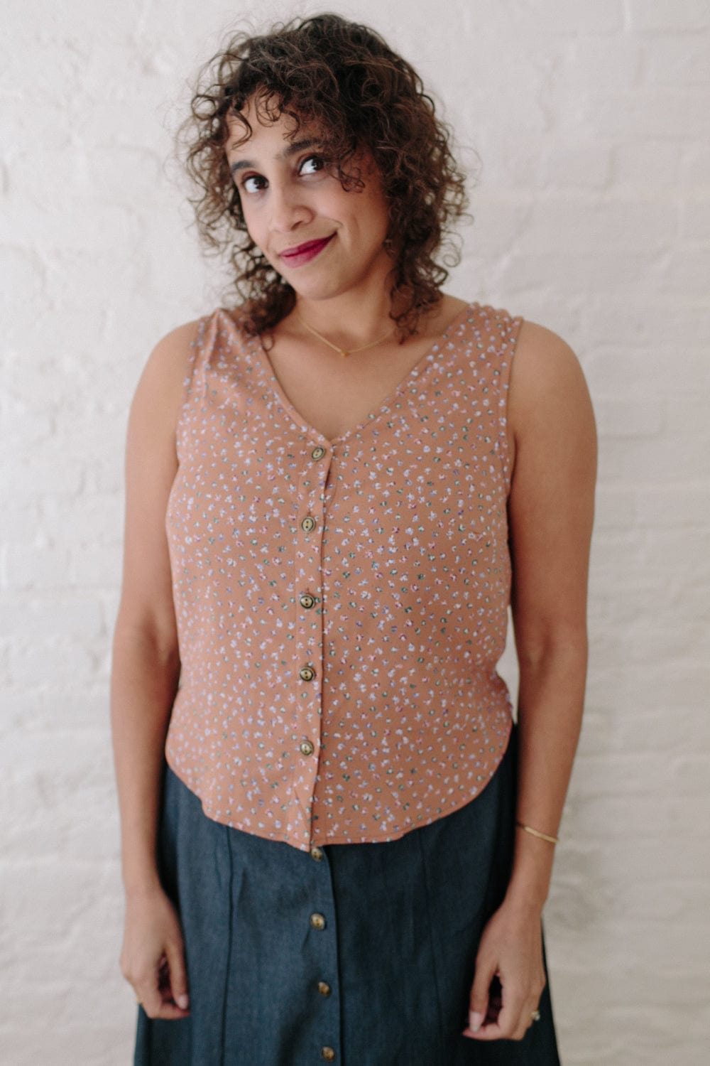 Aviva Top in Faun Floral