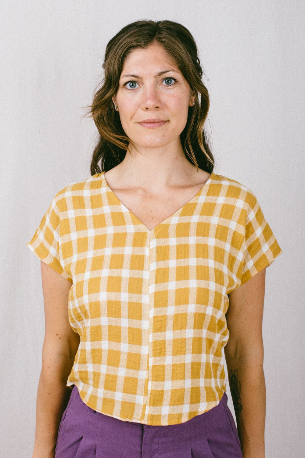 Dolman Top in Marigold Checker